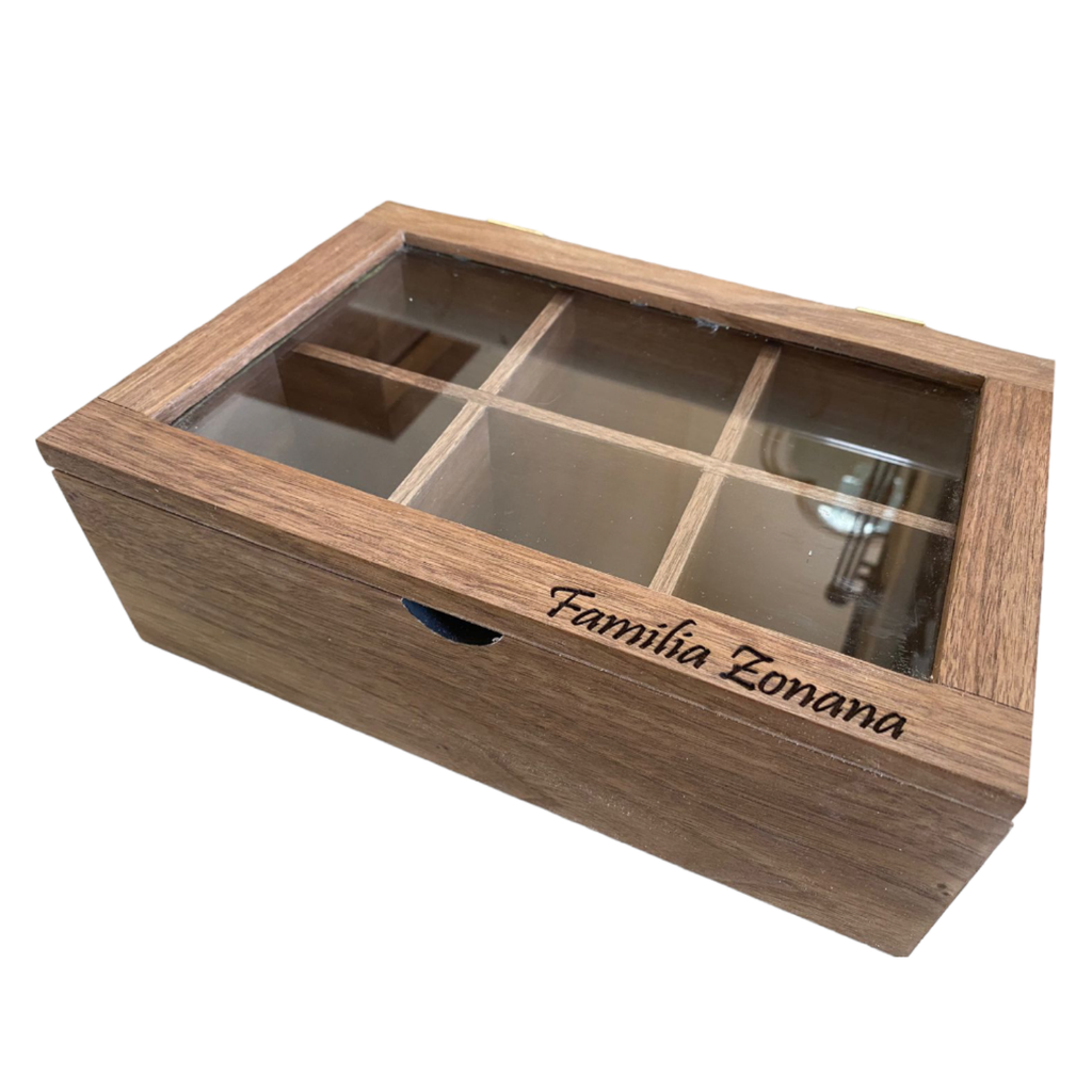 Caja de Té Tapa de Vidrio — Nogal