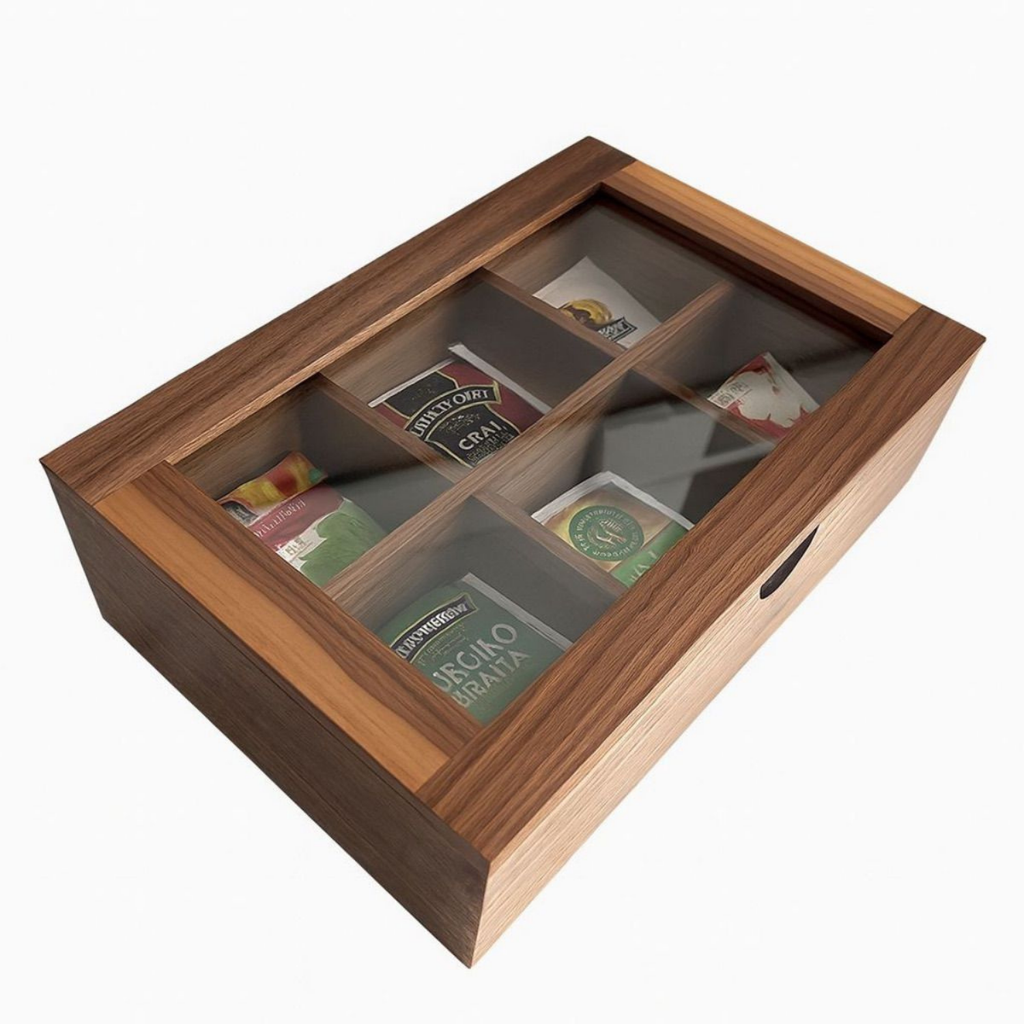Caja de Té Tapa de Vidrio — Nogal