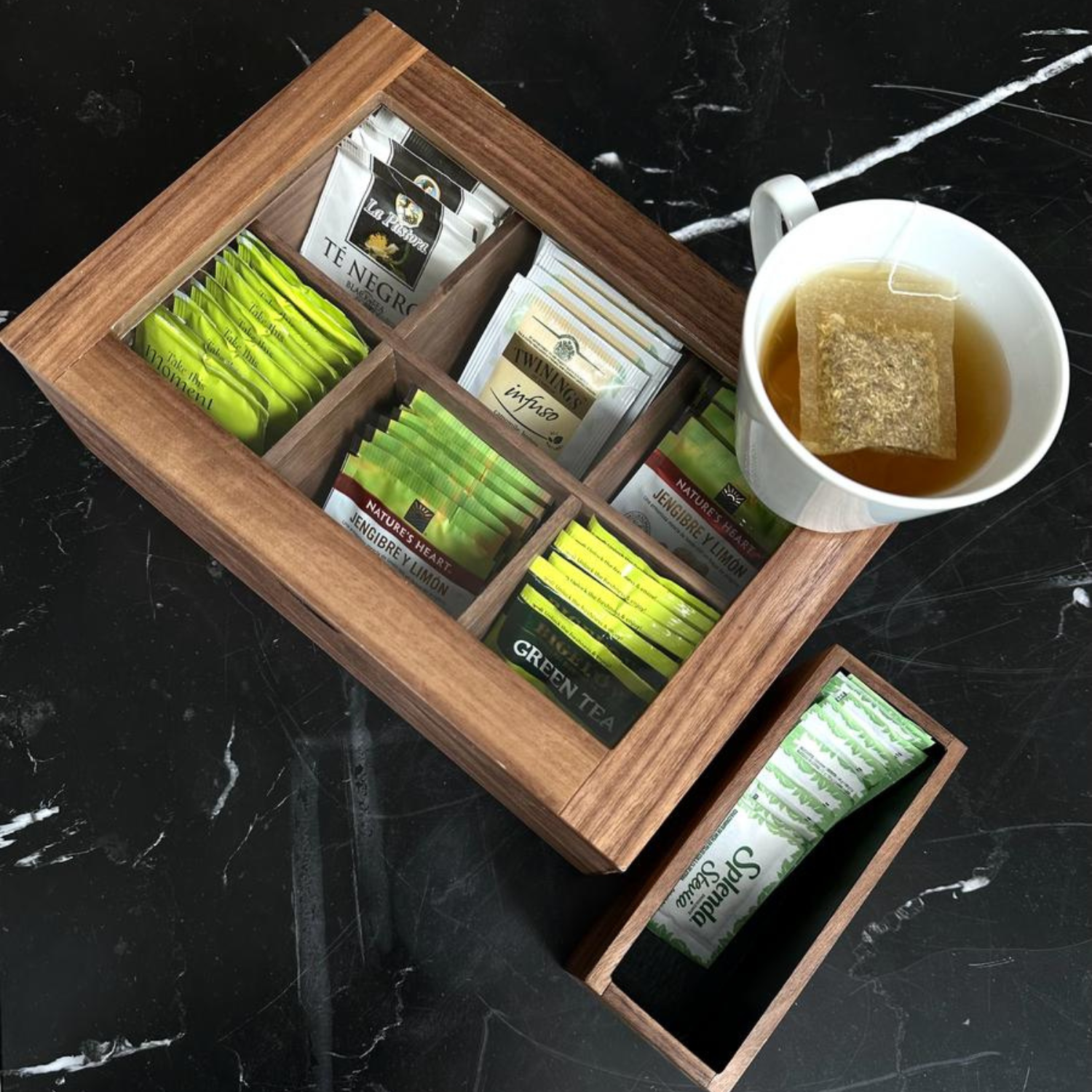 Kit Caja de Té Diamante y Endulzante — Nogal
