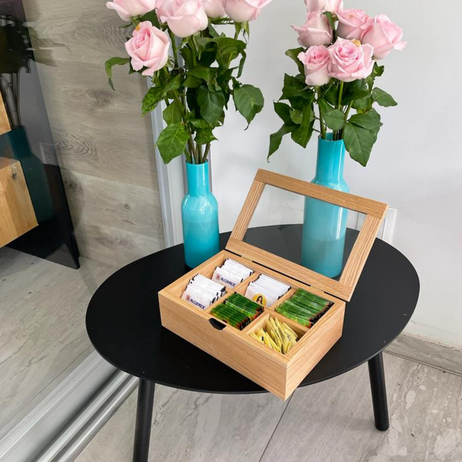 Caja de Té Tapa de Vidrio — Encino