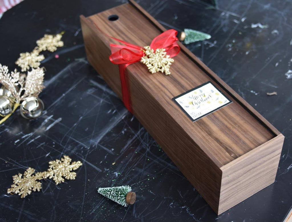 Caja Porta Vino con Tapa deslizable, Nogal