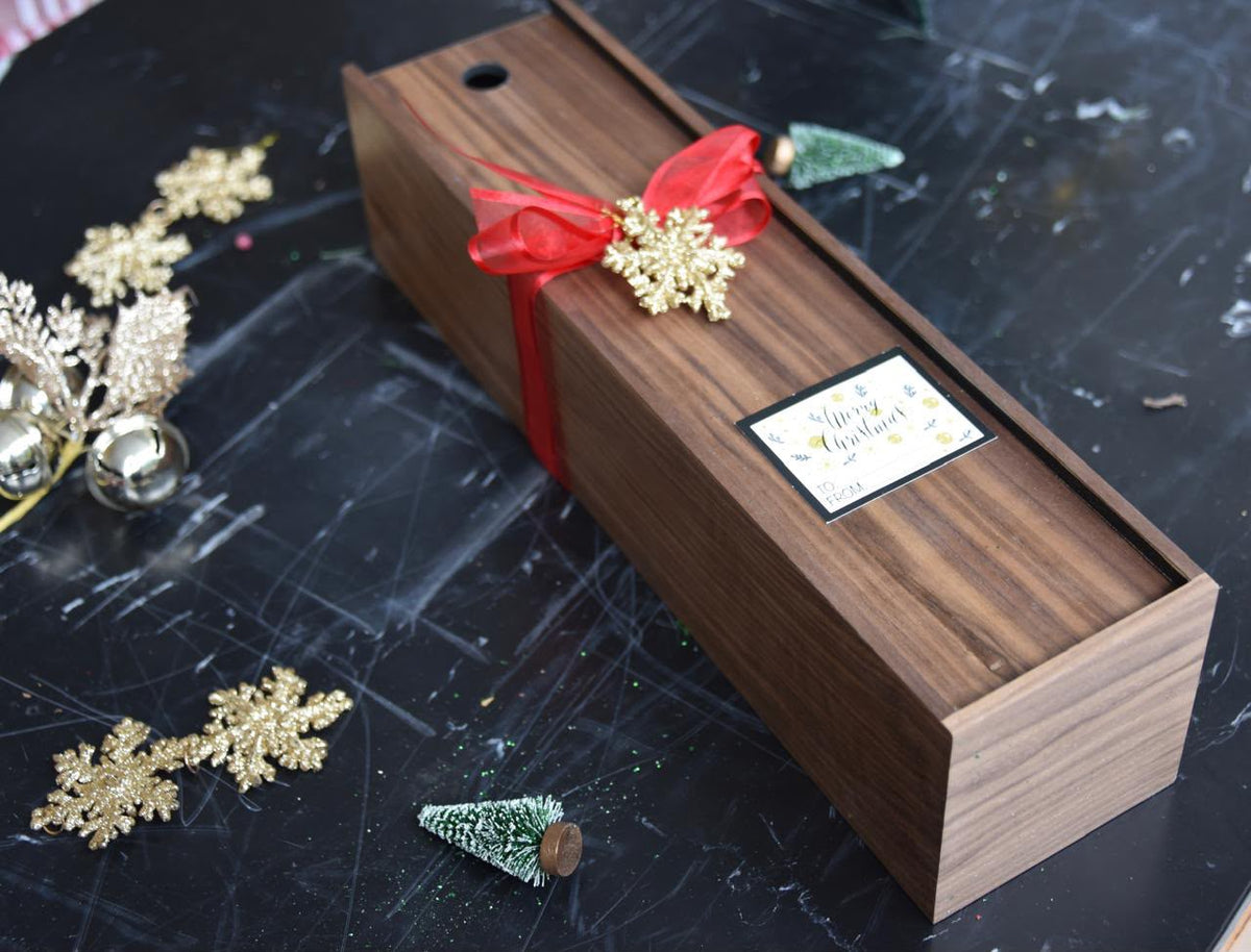Caja Porta Vino con Tapa deslizable, Nogal