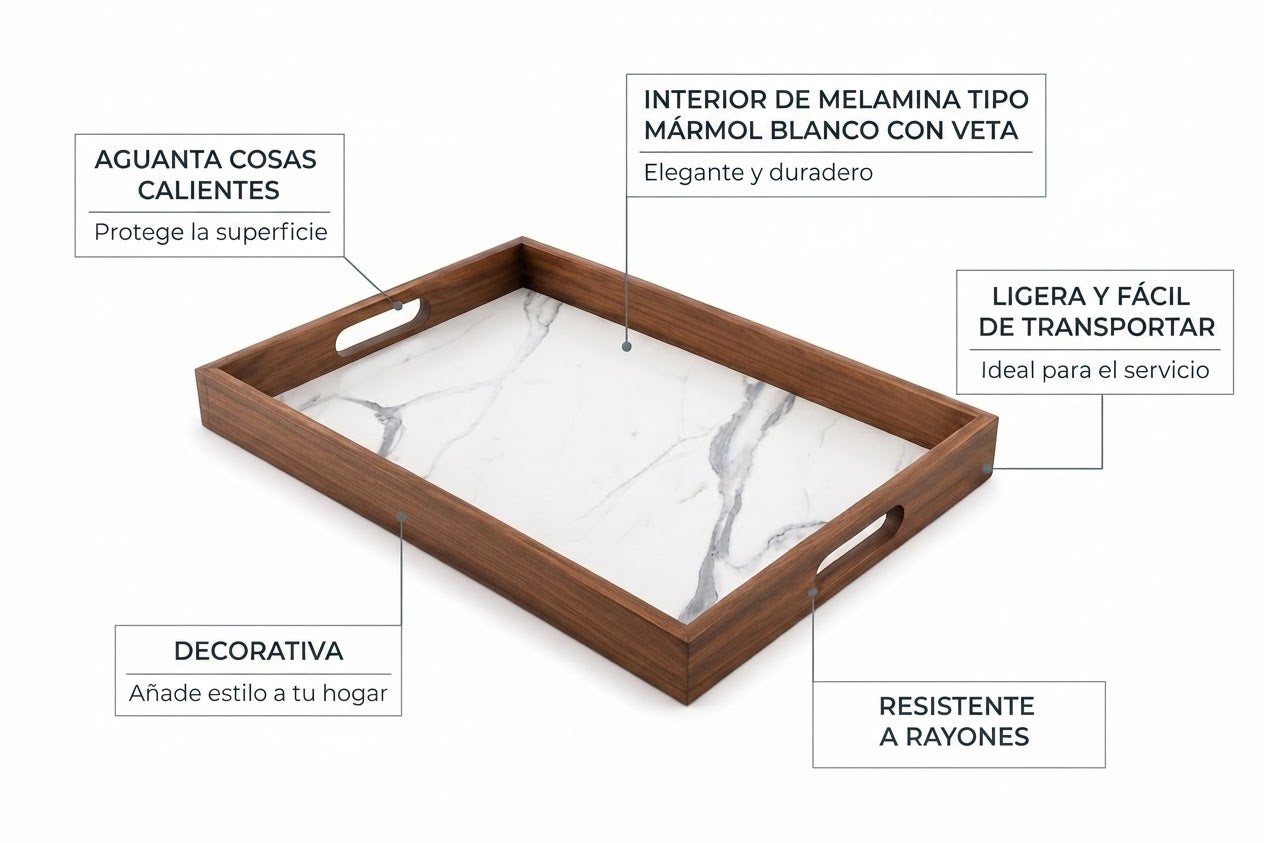 charola "MARBLE" (35 x55cm.) nogal
