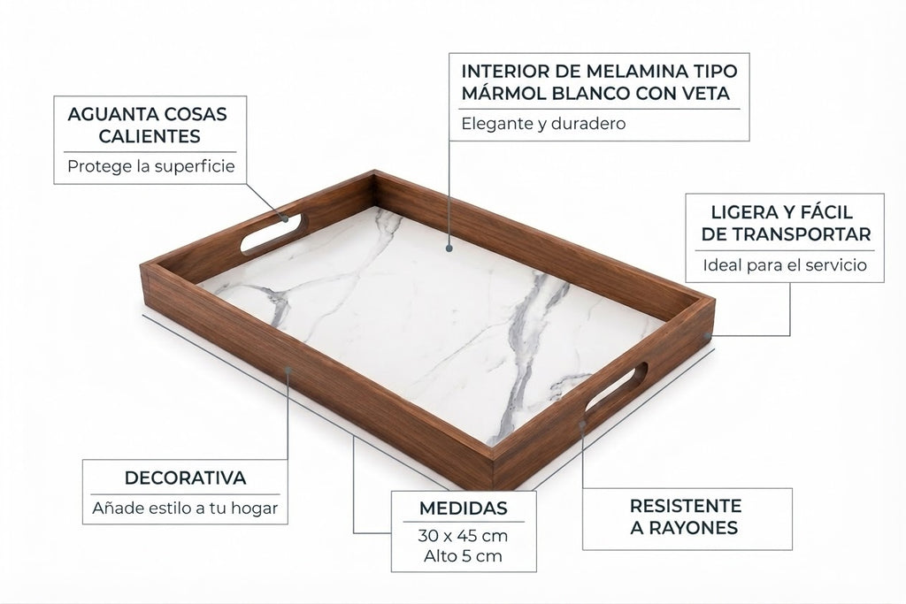 charola MARBLE (30 x 45cm.)-nogal