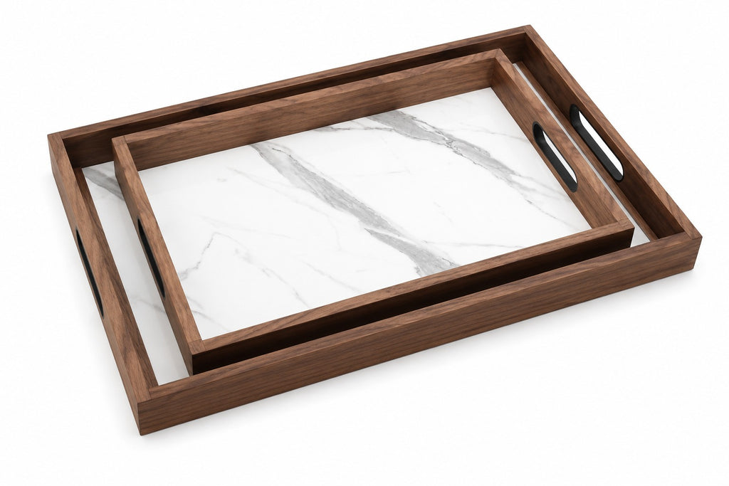 juego de charolas "MARBLE" nogal
