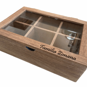 Caja de te con vidrio personalizada