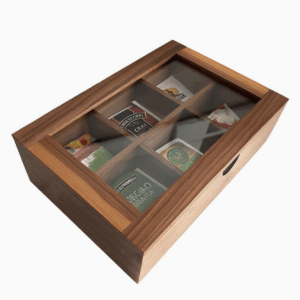 PROMO. Caja de té nogal con vidrio