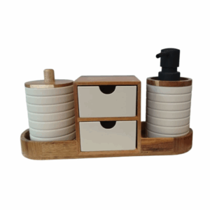 Set para baño blanco y nogal