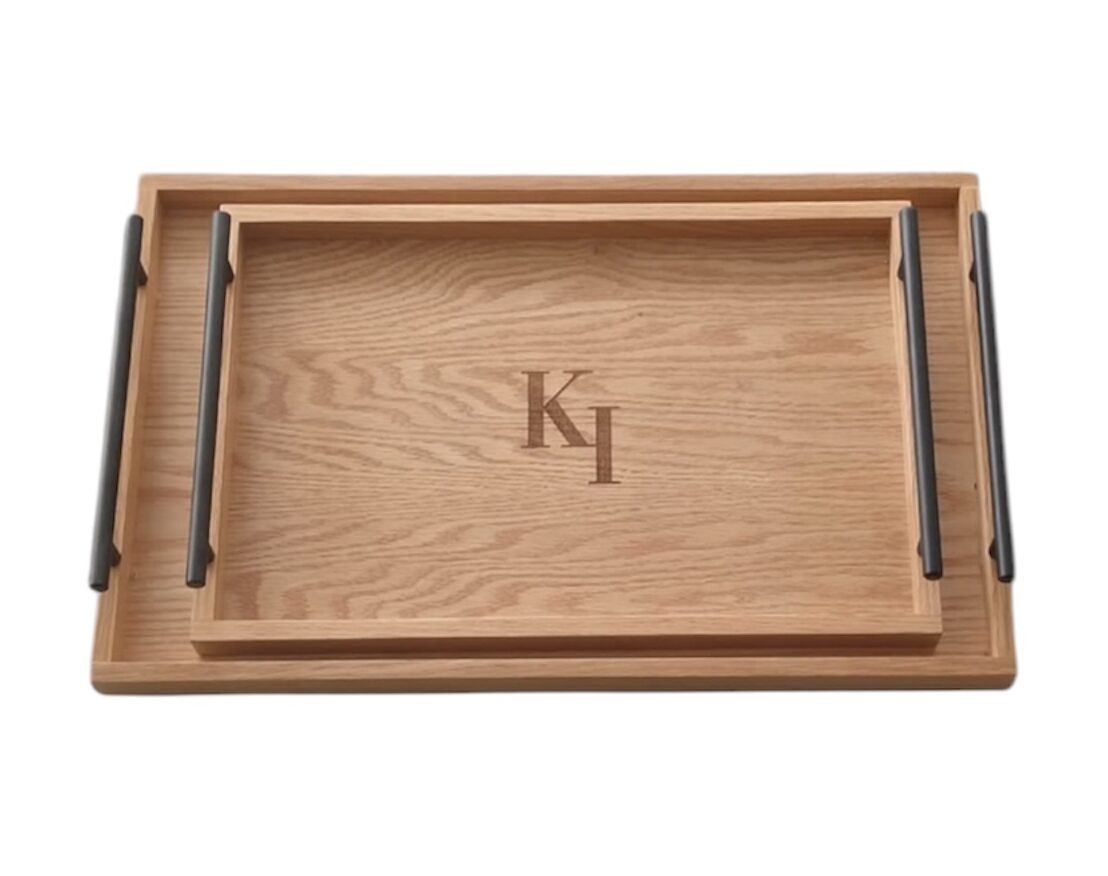 juego de charolas encino y metal personalizadas