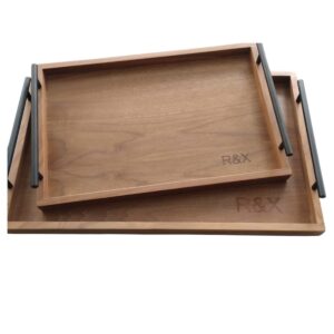 juego de charolas nogal con metal personalizadas