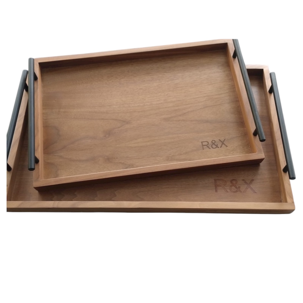 juego de charolas nogal con metal personalizadas